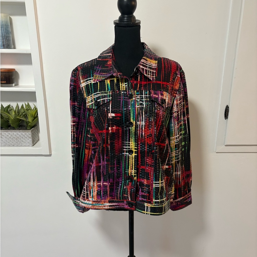 Perceptions New York Womens Plus Glitzy Multicolor Jacket Sz 18 Clear Sequin